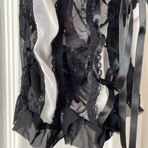 New Romwe Sz 4 Black White Lace Up Bustier Corset Adjustable Straps Y2K Coquette - Picture 5 of 16